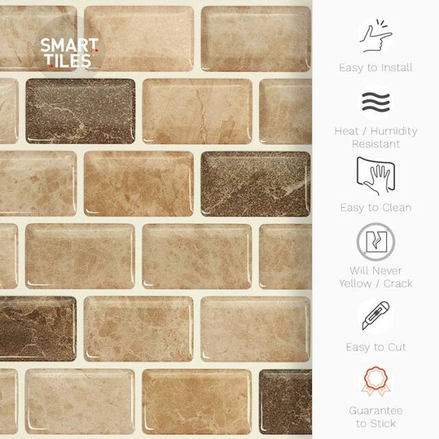 Smart Tiles Self Adhesive Wall Tiles Ravenna Terra 4 Sheets of 9.8